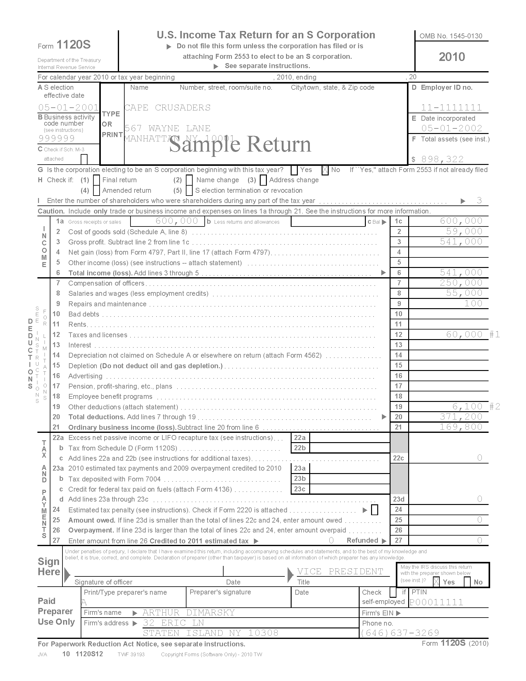 sample partnership tax return